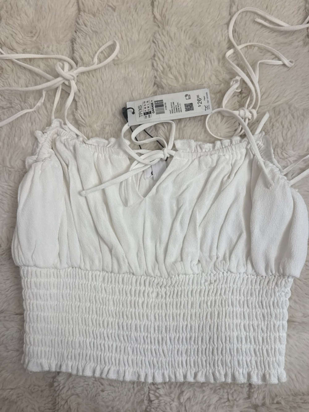 Garage White Smocked Crop Top
